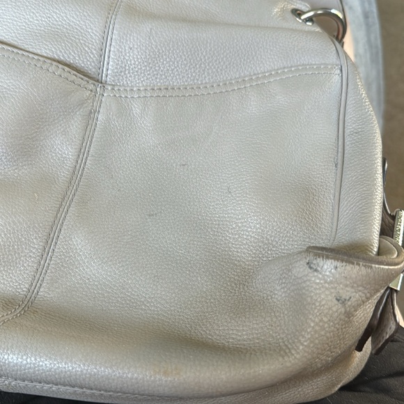 Michael Kors "Layton" Light Gray Pebbled Leather Shoulder Bag Multi Pocket - Picture 4 of 12